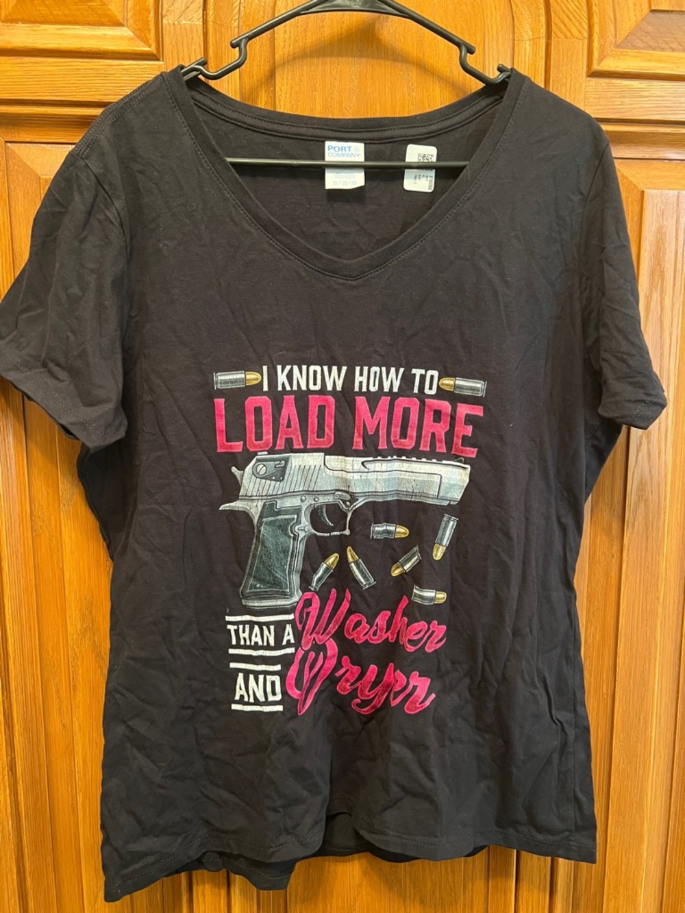 Port and Company Black Short Sleeve Tee with Pink and Gray Graphic